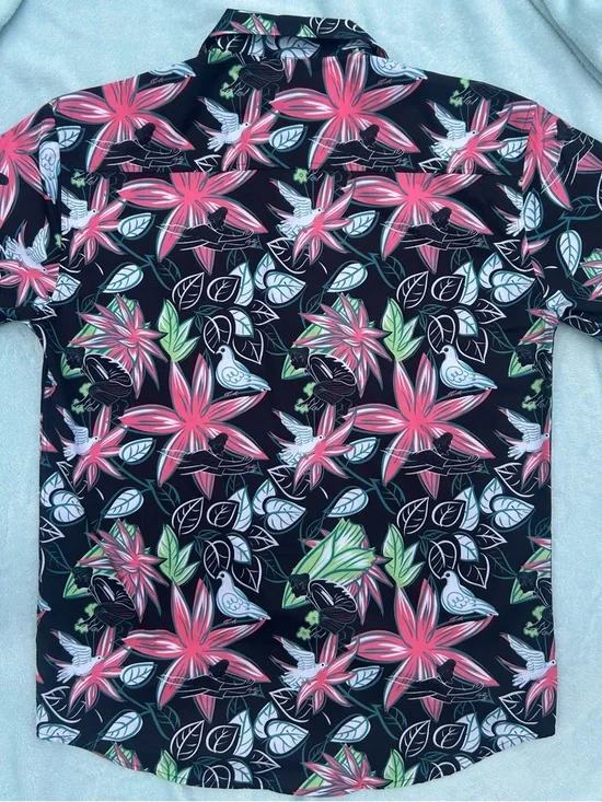 RSVLTS Black Button-Up with Pink & Teal Tropical Print - Picture 2 of 6
